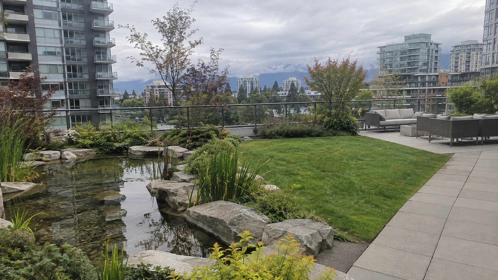 terrace garden with pond in downtown vancouver